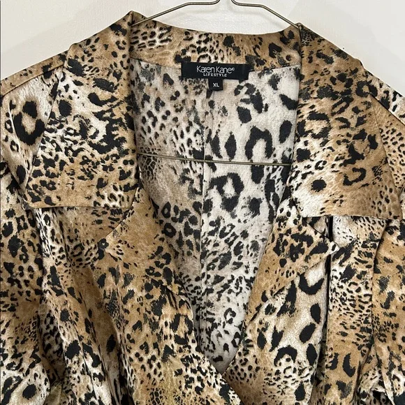 Karen Kane Leopard Print Silky Wrap Blouse, Size XL - Picture 3 of 6